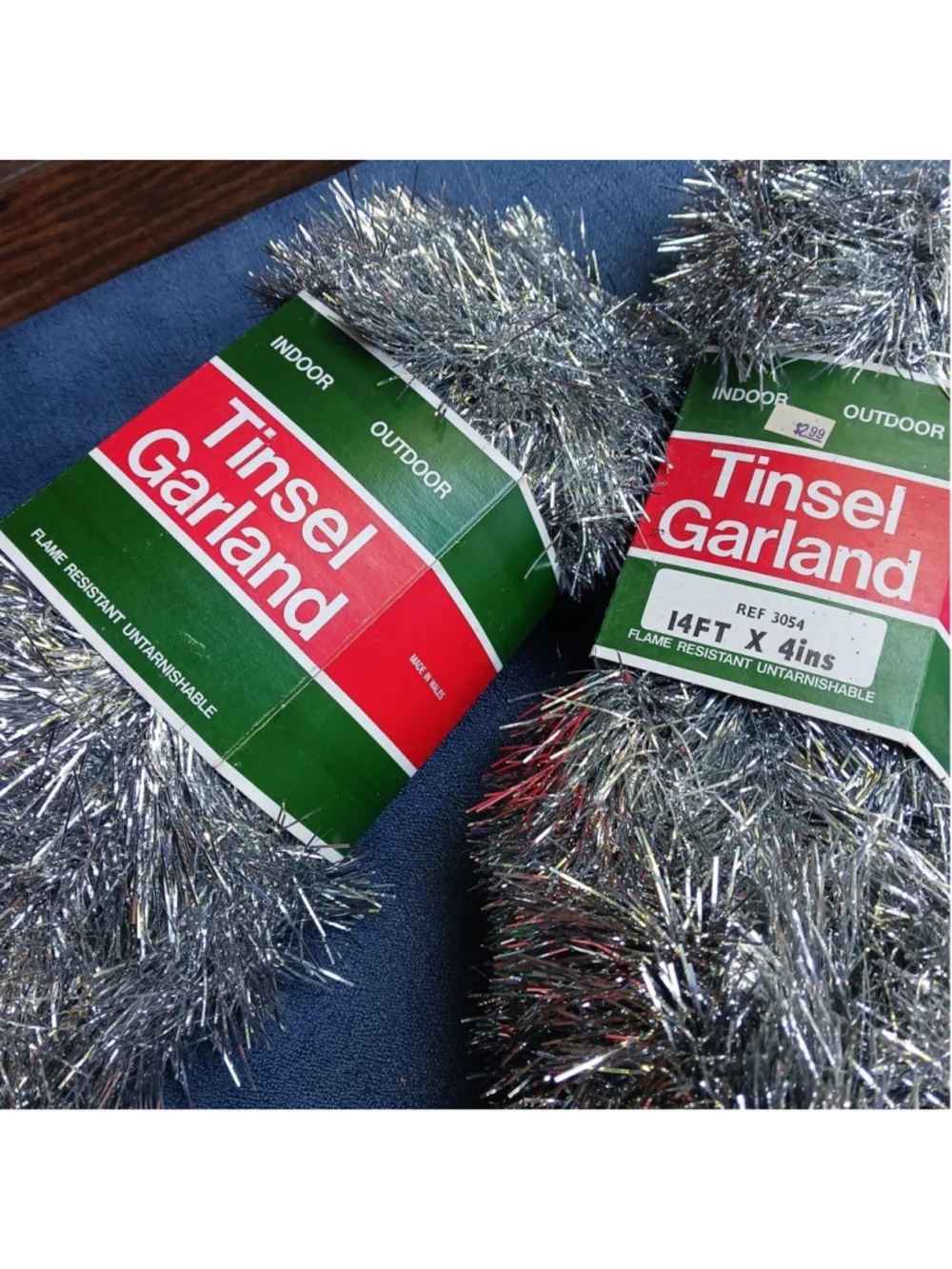 VTG Tinsel Garland Lot Of 2 NOS 14 Ft * 2 Indoor Outdoor Flame Resistant